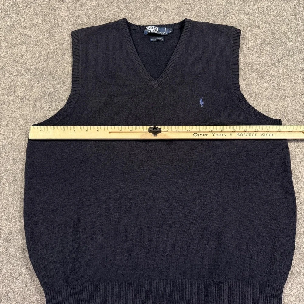 Polo Ralph Lauren Sweater Vest Mens‎ Large Navy 100% Lambswool V Neck Knit Logo